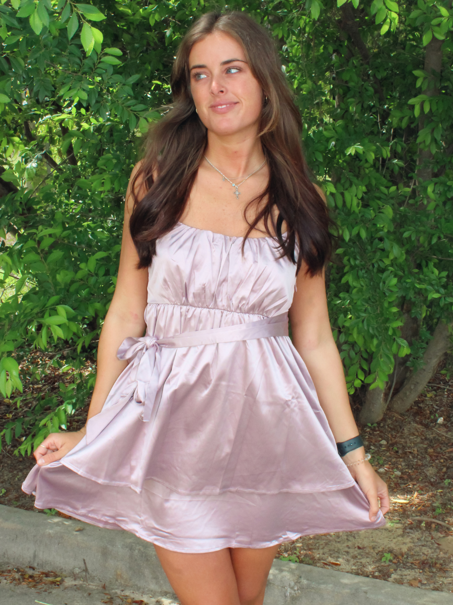 Pleated Satin Dress - Pink