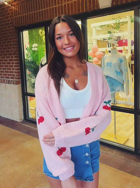 Malia Cherry Cardigan - Pink