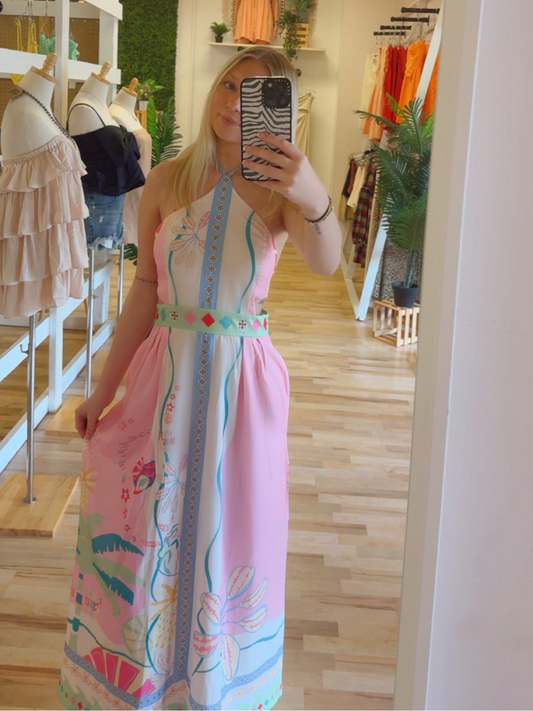 Bermuda Maxi Dress - Pink/White